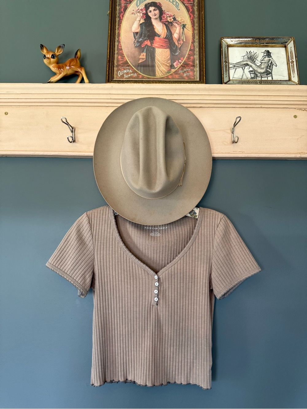 AE Ribbed Henley V-Neck Button Tee short sleeve top sz small
